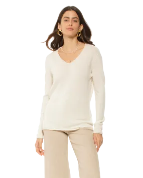 Women's Ultra-Light Cashmere V-Neck Sweater Milk White