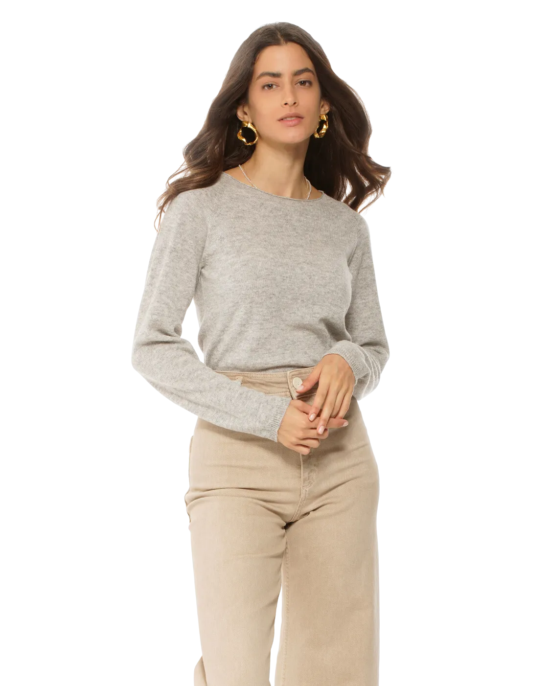 Women's Ultralight Cashmere Raglan Crew Neck Sweater Light Grey