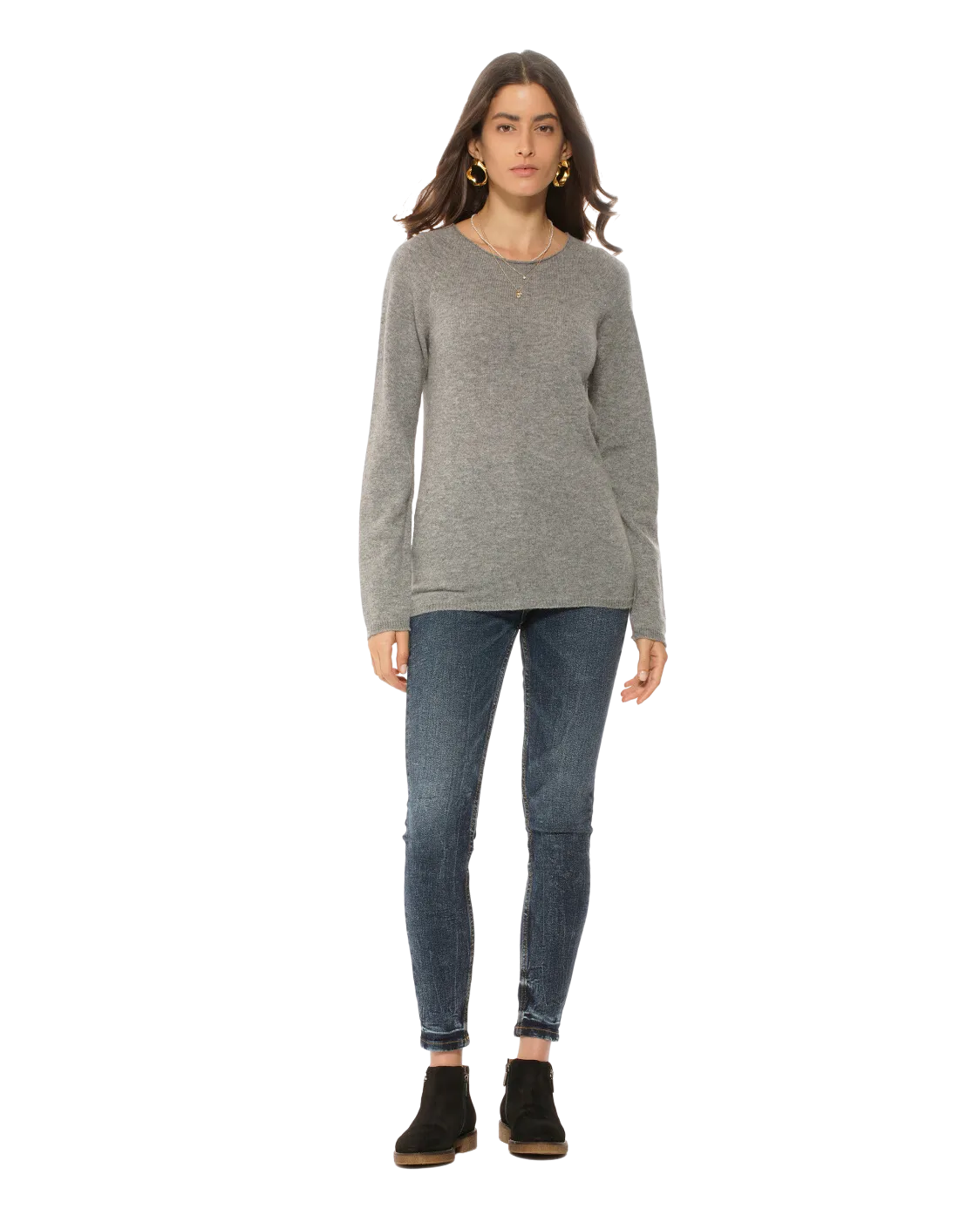 Women's Ultralight Cashmere Raglan Crew Neck Sweater Medium Grey