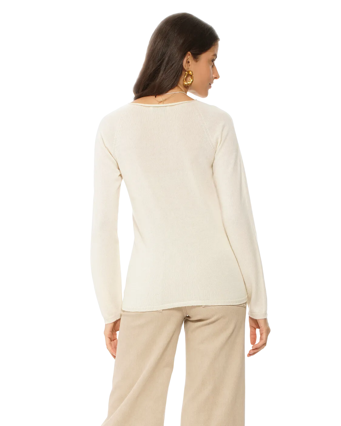 Women's Ultralight Cashmere Raglan Crew Neck Sweater Milk White