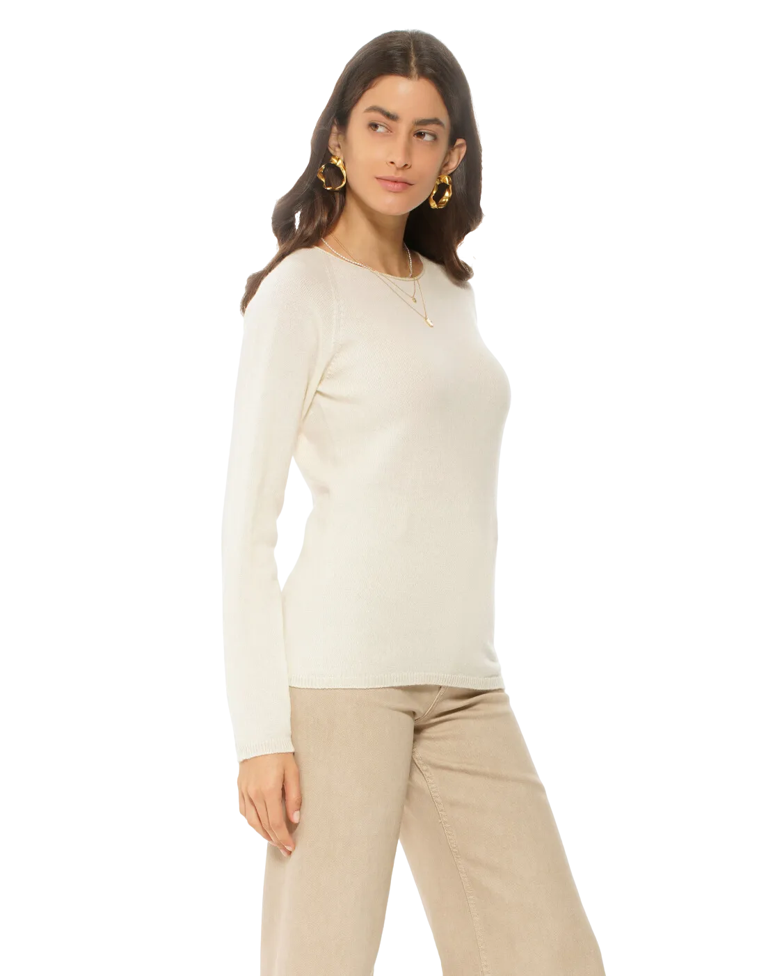 Women's Ultralight Cashmere Raglan Crew Neck Sweater Milk White