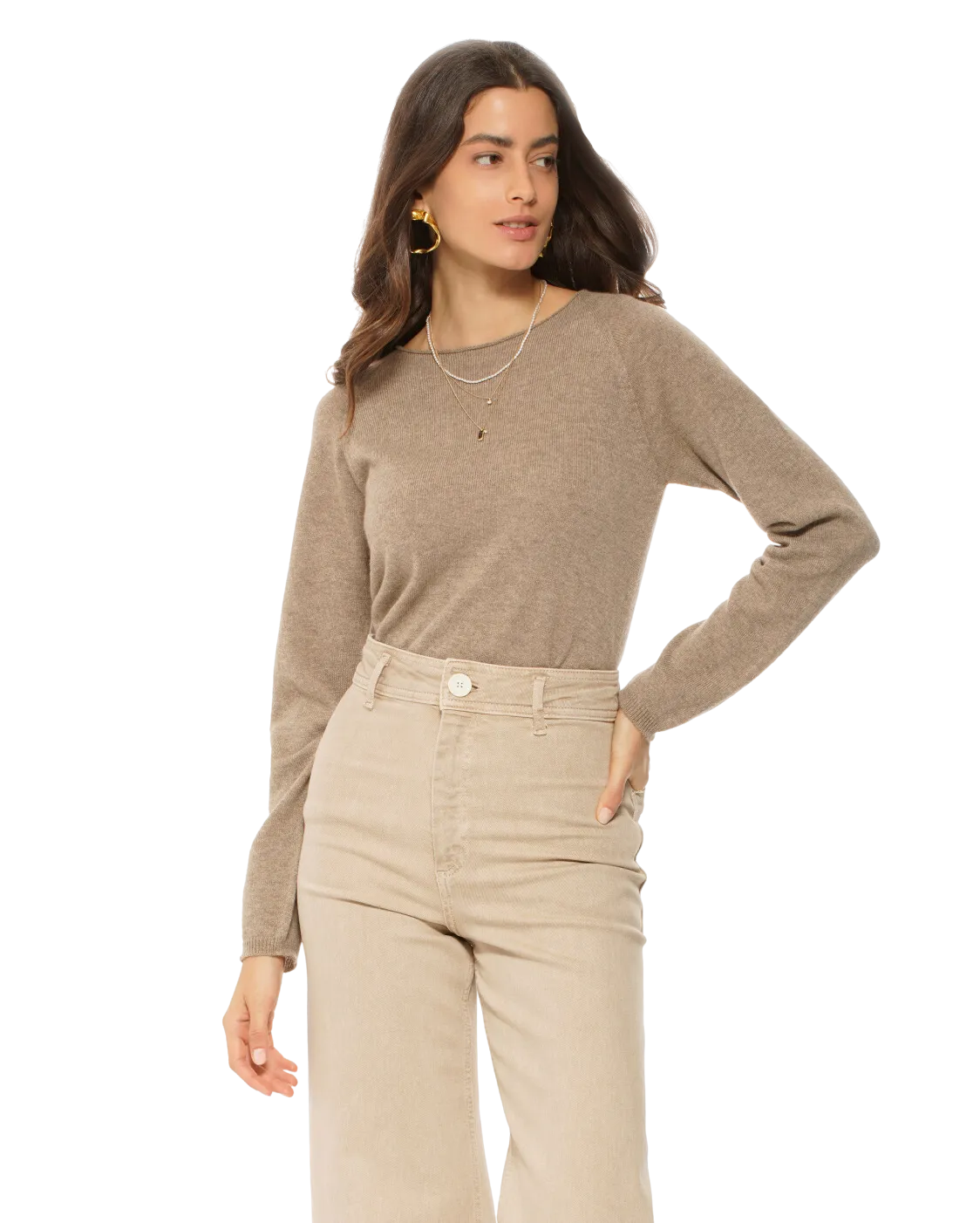 Women's Ultralight Cashmere Raglan Crew Neck Sweater Taupe