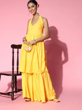 Yellow Backless Kurta Sharara Set